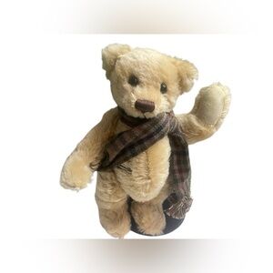 Franklin Mint Heirloom Bear Tiny Tim Beige Plush Stuffed Animal with stand 10"